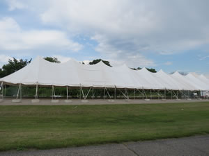 Tent with concrete bollards