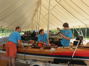 Orono High School students working on their boat