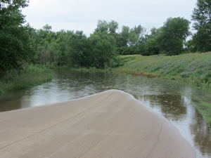 The flooded road to the competiton area on Saturday afternoon